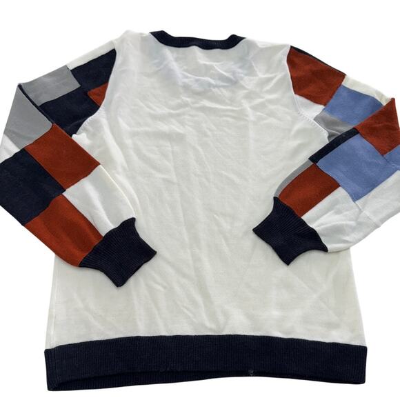 Ecru Sweater‎ Womens Large White Colorblock Sleeve Crew Neck Knit - Picture 2 of 8